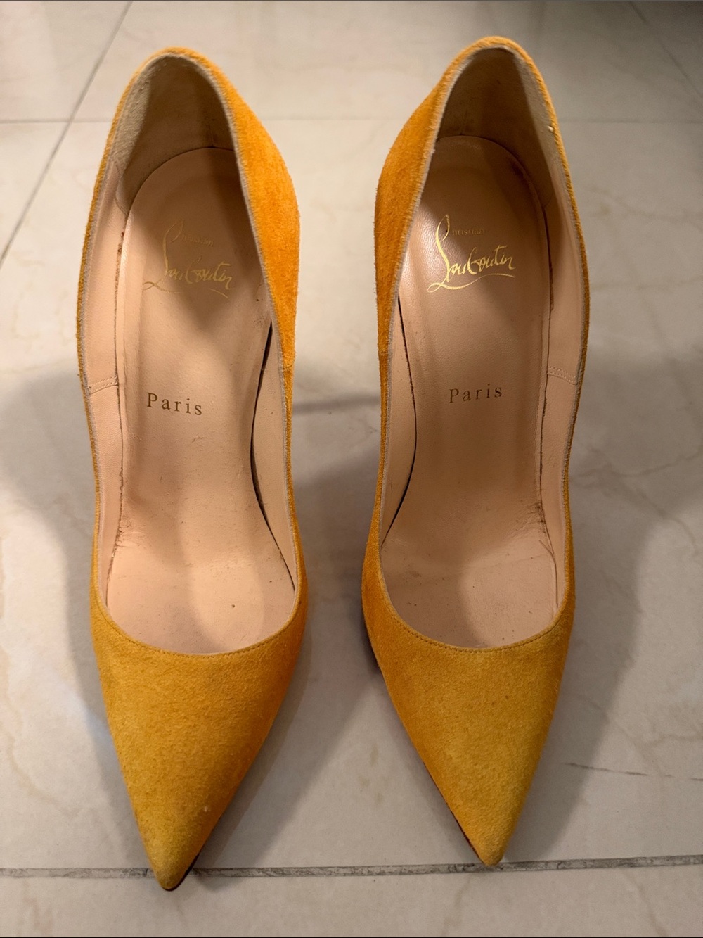 Christian Louboutin Yellow Suede Pointed-Toe Pumps